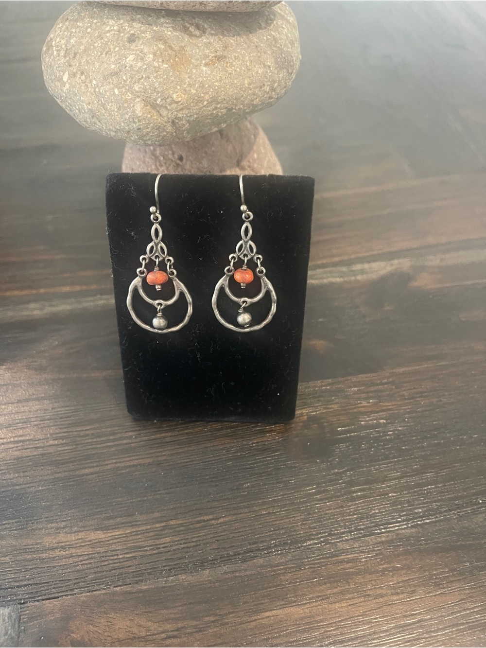 Silpada Sterling-Inspired Silver Teardrop Earrings with Coral Accent